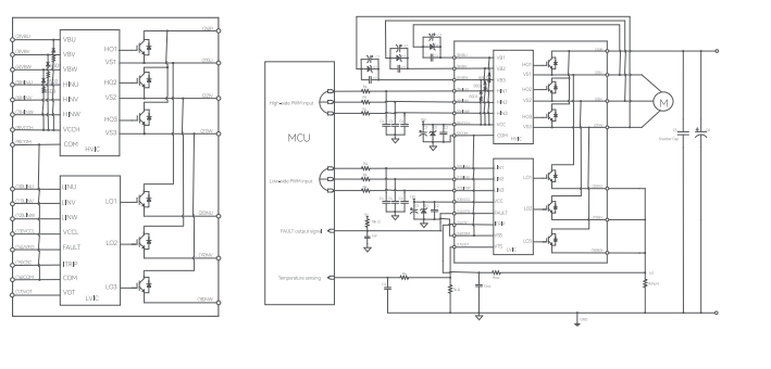 Типичная топология силовой схемы IPM-модулей для промышленных вентиляторов и насосов